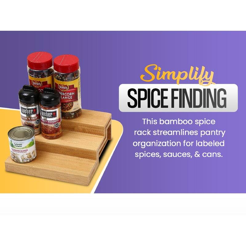 YBM HOME In-Drawer 3-Tier Bamboo Spice Rack Organizer Tray - 15 x 8 x 2 in
