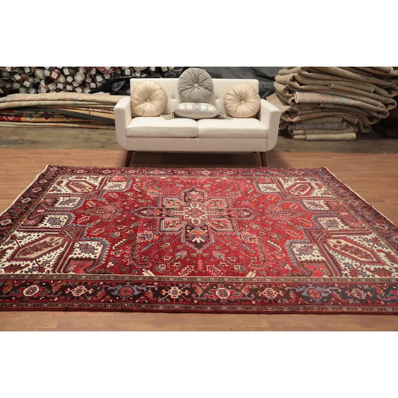Hand Knotted Oriental 100% Wool Carpet Traditional Medallion Red Heriz Area Rug - 9' 5'' X 7' 10''