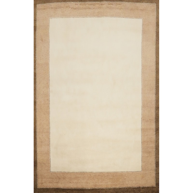 Hand Knotted Oriental 100% Wool Carpet Modern Solid Beige & Ivories Gabbeh Area Rug - 10' 4'' X 8' 2''