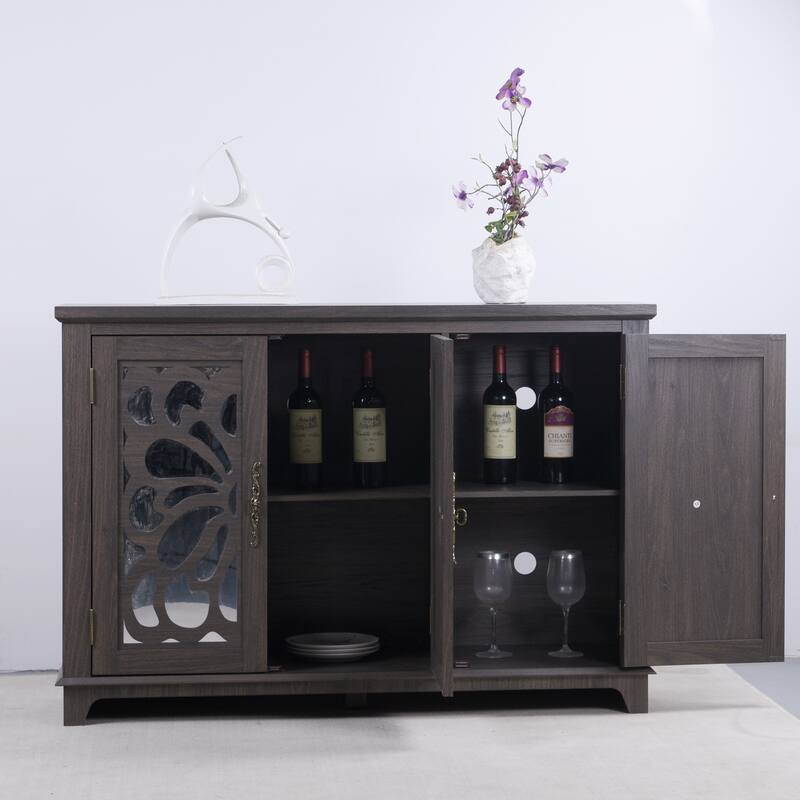 Spacious size countertop Sideboard with 3 mirrored doors adjustable shelves buffet cabinet, storage cabinet for living room
