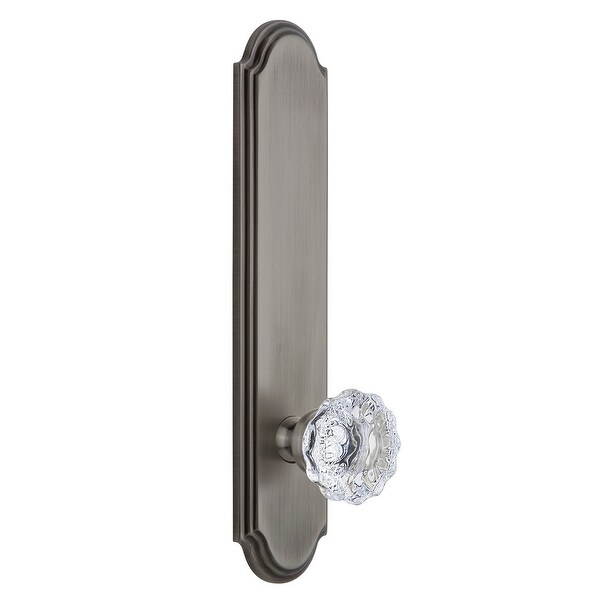 Grandeur ARCFON_TP_SD_NA Arc Solid Brass Tall Plate Rose Single Dummy Door Knob with Fontainebleau Crystal Knob