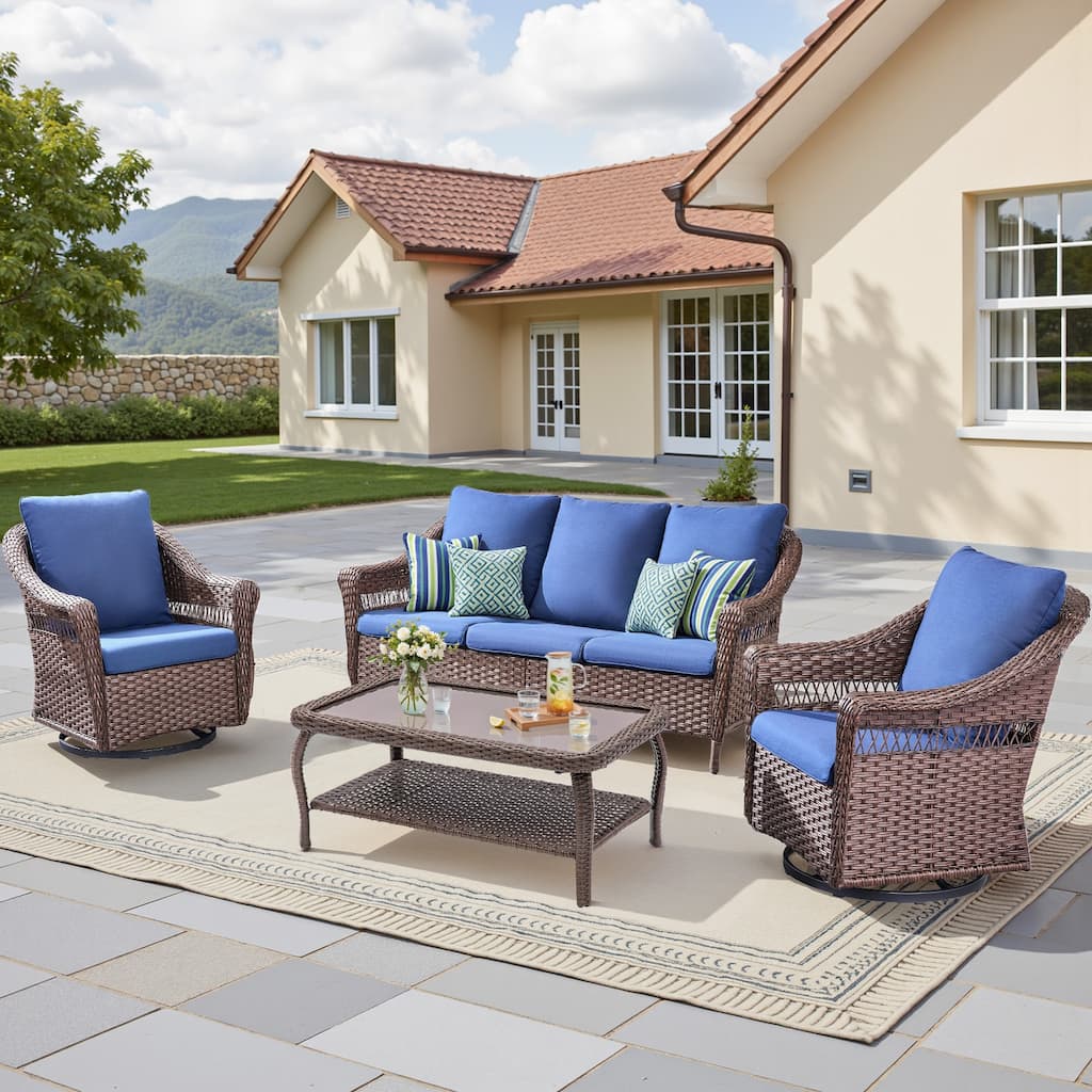 Pocassy 4 Pieces Sofa Swivel Chair with Coffee Table