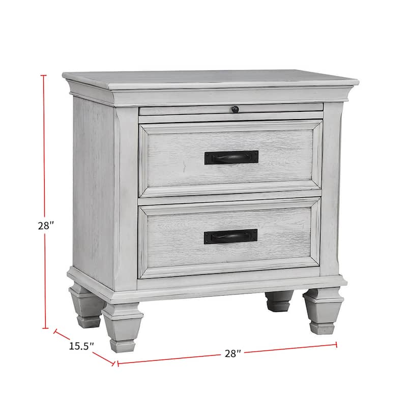 2 Drawers Wooden Nightstand, Antique White
