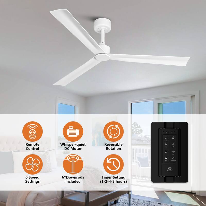50" White Modern ABS 3-Blade Outdoor Ceiling Fan without Light