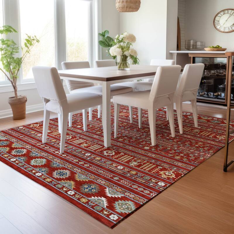 Machine Washable Indoor/ Outdoor Boho Moroccan Chantille Rug