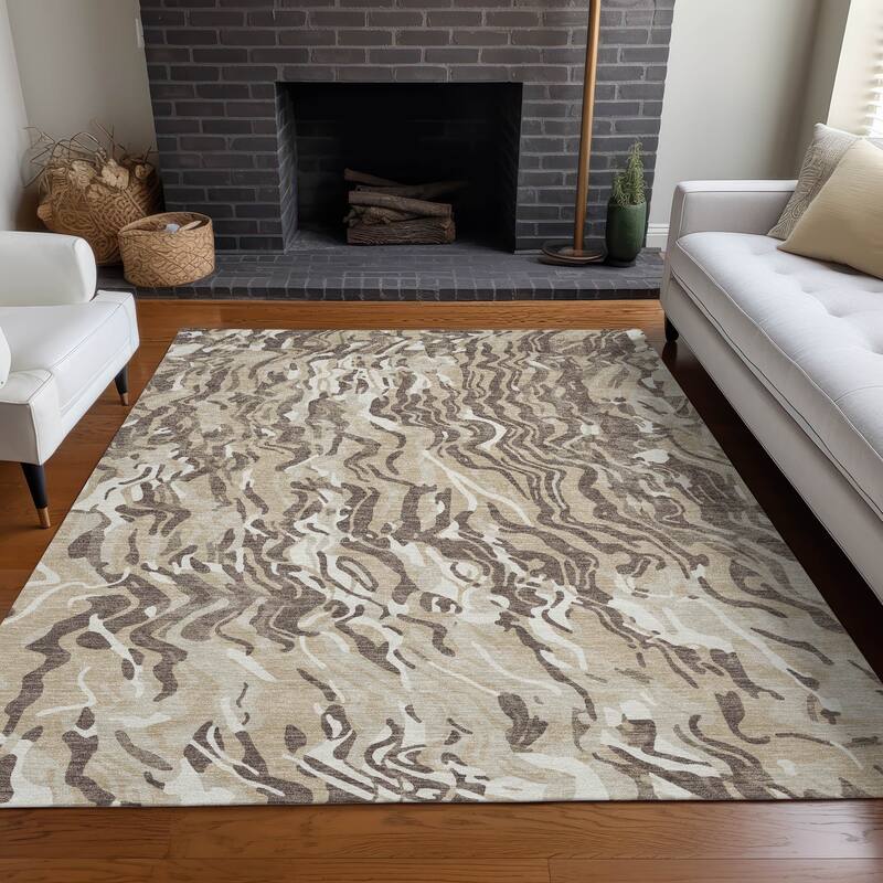Machine Washable Indoor/ Outdoor Abstract Flow Chantille Rug
