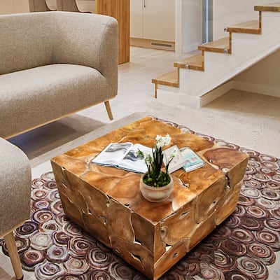 Chic Teak Recycled Teak Wood Square Akar Coffee Table, 47 Inch