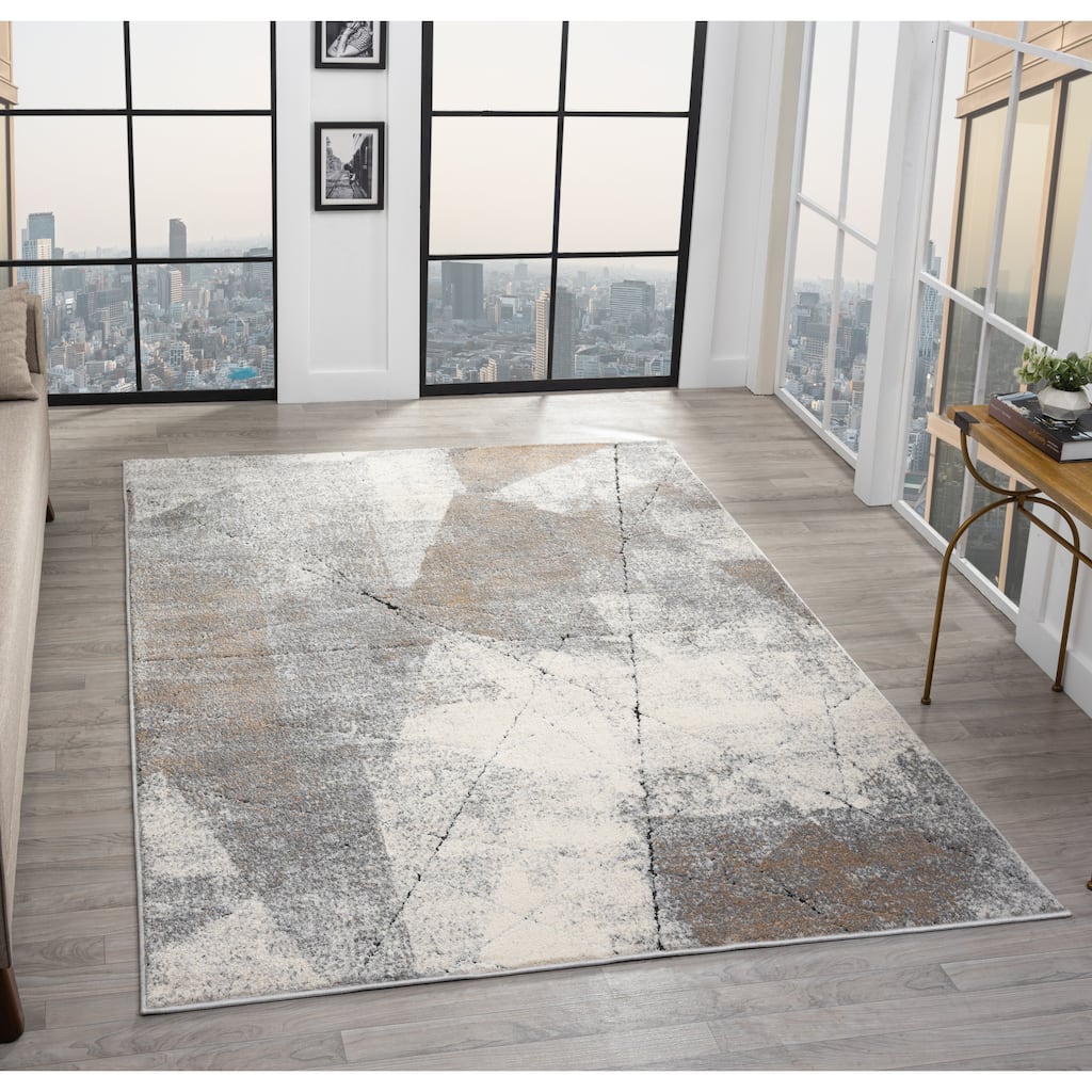 Cascade Collection Geometric Abstract Neutral Area Rug