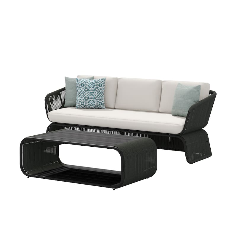 Corvus Ida 2-piece Outdoor Wicker Sofa with Coffee Table - White