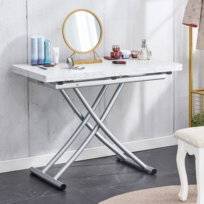 Modern minimalist multifunctional lift table with silver metal legs