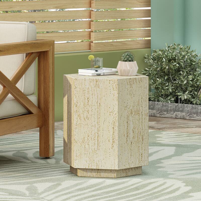 16.25" Modern Hexagon Side Table with Good Weather and Water Resistance - Antique brown