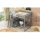 preview thumbnail 4 of 6, Gray Modern Pine Wood Loft Bed with Desk, Shelves, and Two Built-in Drawers