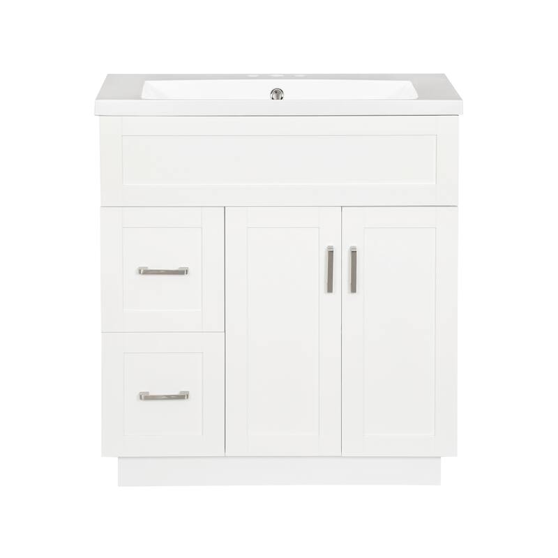 GDFStudio - Transitional Bathroom Vanity with Resin Sink, Adjustable Shelves, Soft-Close Doors & Hidden Drawers