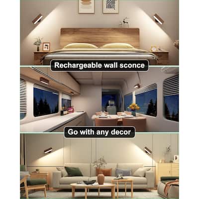 Set of 2 wireless light black walnut wall light wood, aluminum entryway light