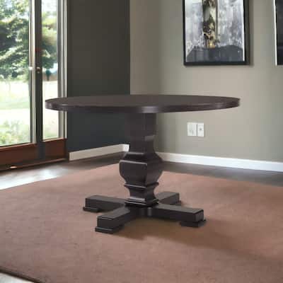 HomeRoots 47" Black Rounded Solid Wood Pedestal Base Dining Table