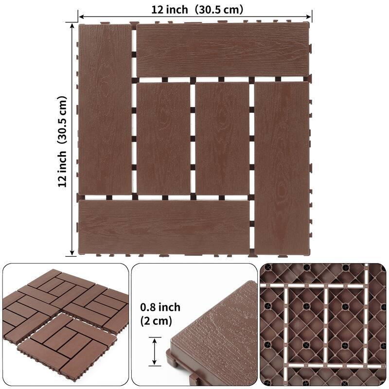 12-inch ZZ style interlocking deck tiles, DIY modular interlocking decking floor tiles, indoor and outdoor, 44pcs