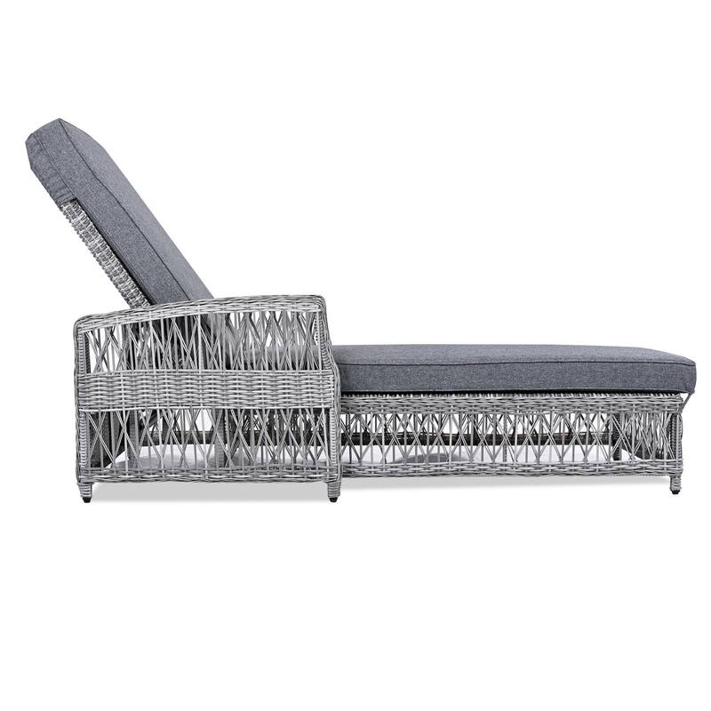 Outdoor Wicker Chaise Lounge, Patio Adjustable Recliner - Grey