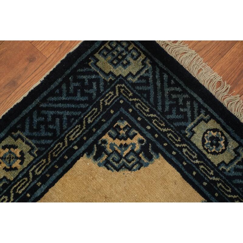 Hand Knotted Oriental 100% Wool Carpet Traditional Geometric Yellow & Gold Art Deco Area Rug - 4' 2'' X 2' 2''
