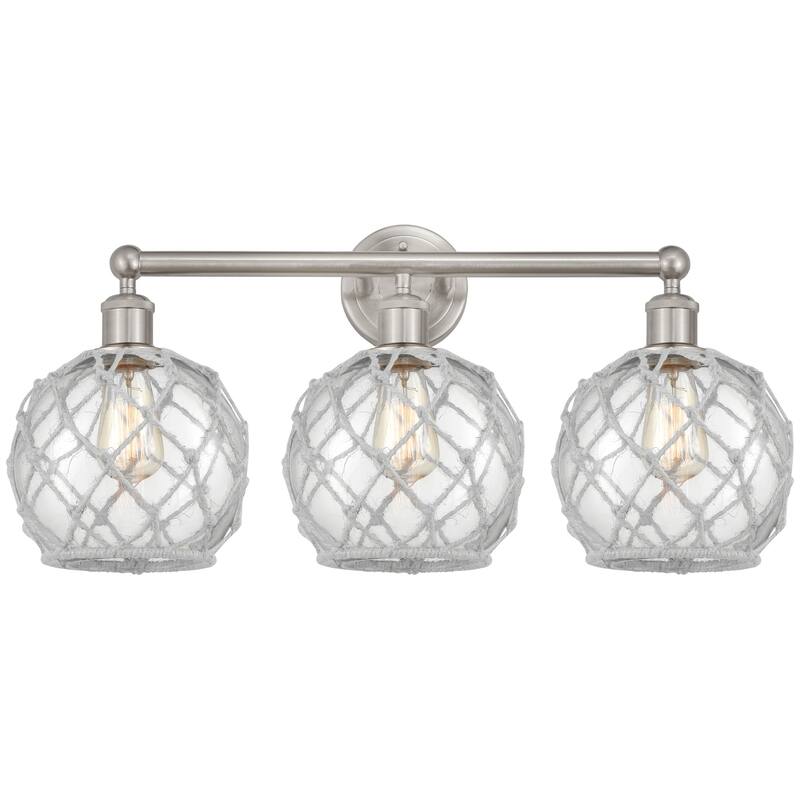 Innovations Lighting 616-3W-13-26 Farmhouse Rope Vanity Farmhouse Rope - Brushed Satin Nickel / Clear Glass with White Rope
