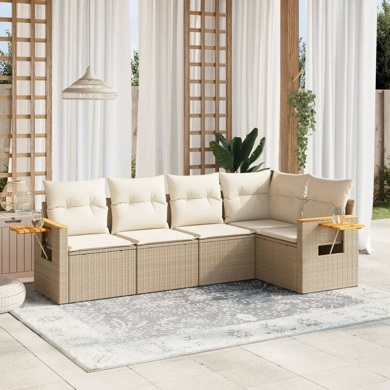 vidaXL Patio Sofa Set with Cushions Outdoor Conversation Furniture Poly Rattan - Beige and cream without table - 24.4 x 33.5 x 27.2 in