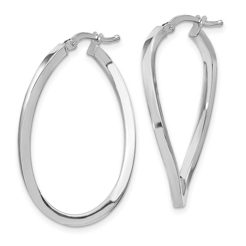 Curata 14k White GoldPolished Twisted 36x2mm Oval Hoop Earring