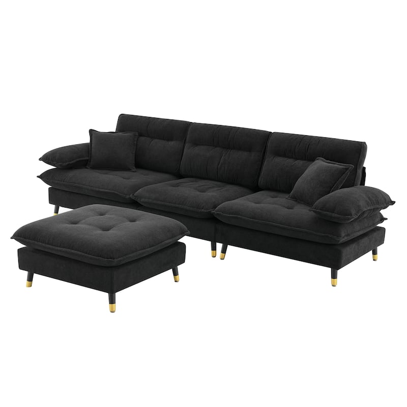 106'' L-Shaped 4-Seater Convertible Sectional Sofa with Adjustable Two-Tone Legs, Movable Ottoman, and Luxurious Cloud Fabric