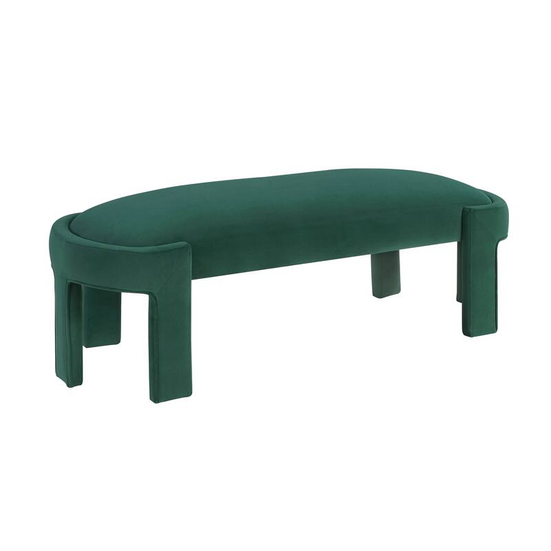 Stylish Upholstered Bench Green Velvet Fabric Foam Cushioned Seat Luxurious Comfort Home Furniture 1pc
