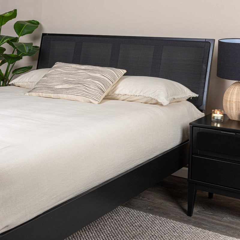 Crawford Solid Wood Bed with Woven Cane Headboard