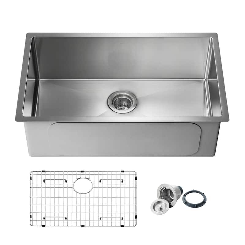 Handcrafted Undermount Single Bowl Stainless Steel Kitchen Sink - 30 Inch