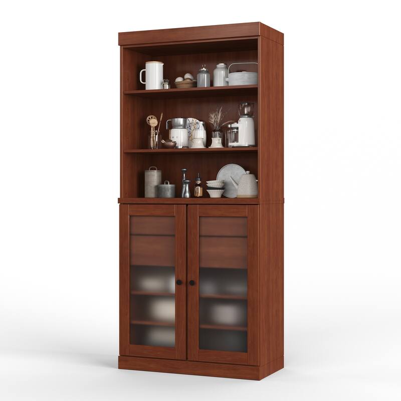 Palace Imports 100% Solid Wood Pantry Cabinet with Frosted Glass Doors, 2-Drawers and Adjustable Shelves - 32" x 71.5"