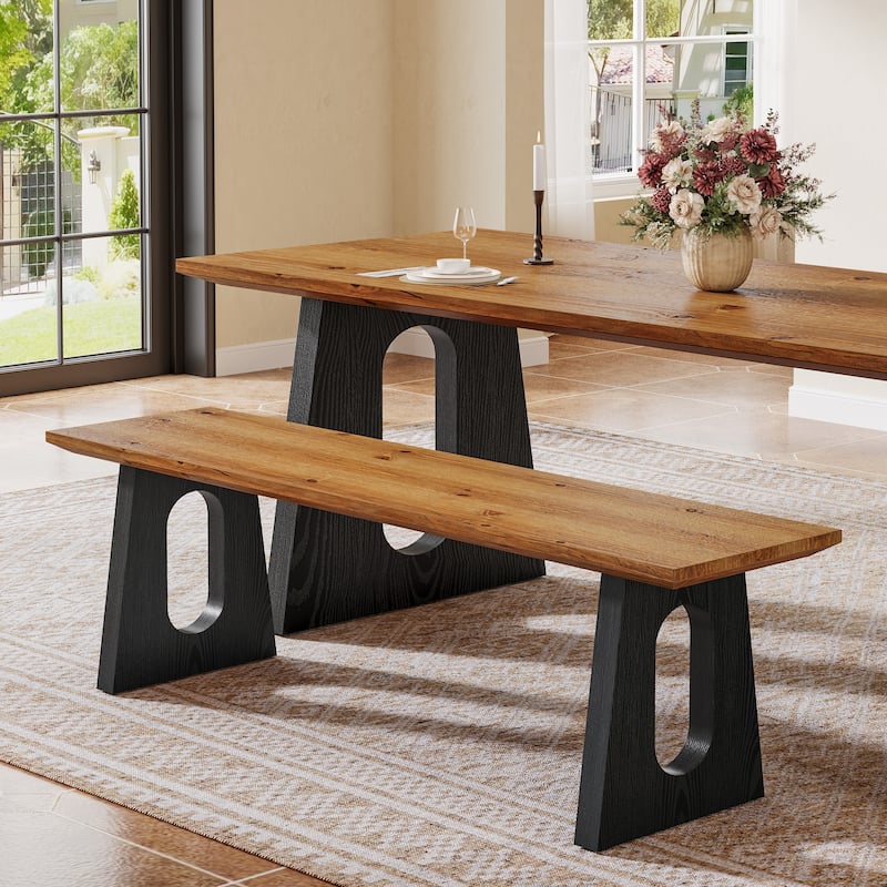 Solid Wood Bench, Rustic Wooden Kitchen Dining Seat with Storage Space for Dining Room