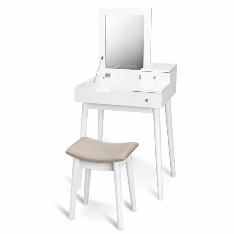 Vanity Dressing Table Set Flip Mirror Desk Furniture Stool - 23.5" x 19.5" x 30" ( L x W x H )