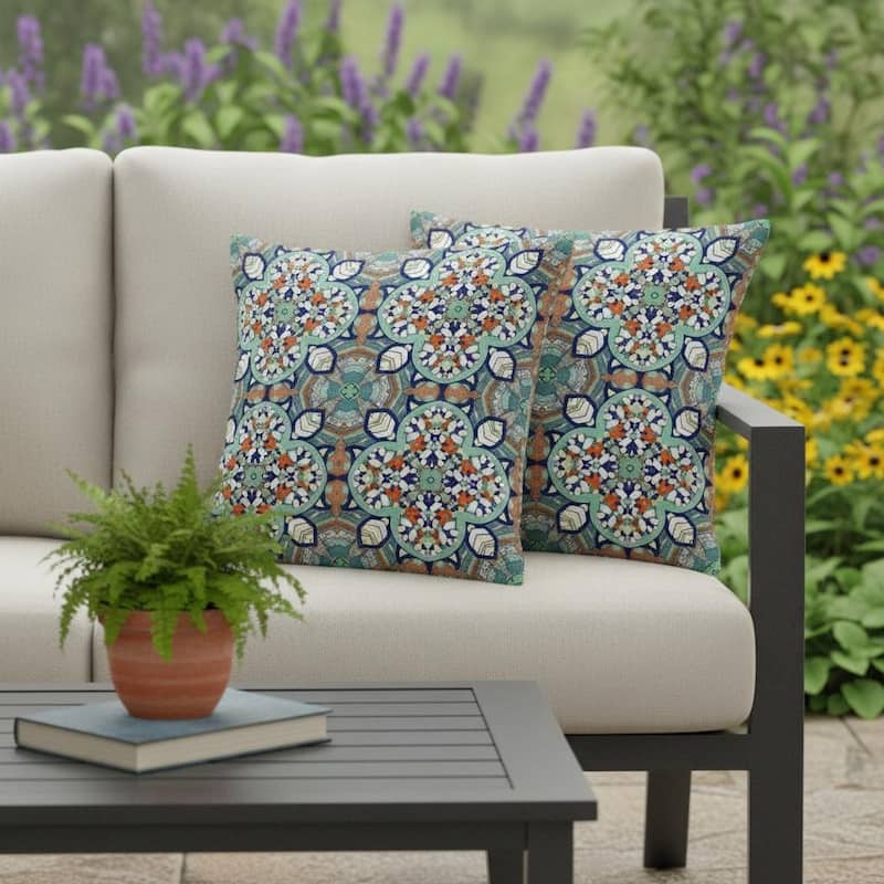 HomeRoots Set of Two 16" X 16" Green and White Blown Seam Floral Indoor Outdoor Throw Pillow - 16.00' X '16.00' X '5.00 - Green/White - 16.00' X '16.00' X '5.00