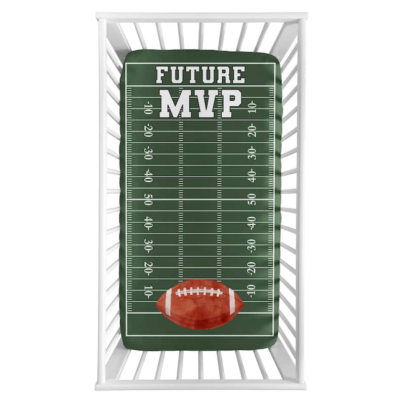 Sweet Jojo Designs Green Football Boy Photo Op Fitted Crib Sheet Future MVP Foot Ball Field Brown and White Vintage Sport Themed