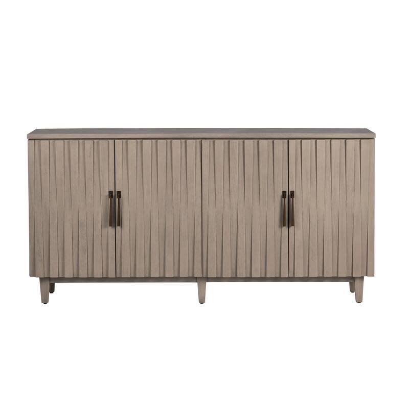 76 in. Tan Solid Wood 4 Door Media Credenza_Sideboard