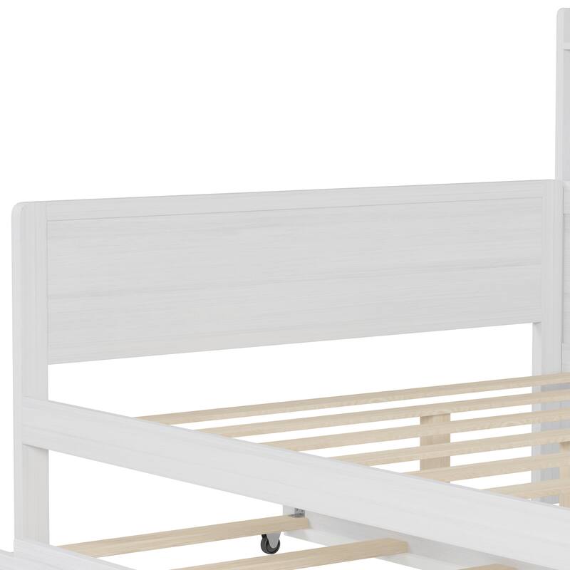 Wooden Full Size Daybed with Twin Trundle and Study Desk, Multi-functional Design with Storage Shelves, Bedroom Furniture
