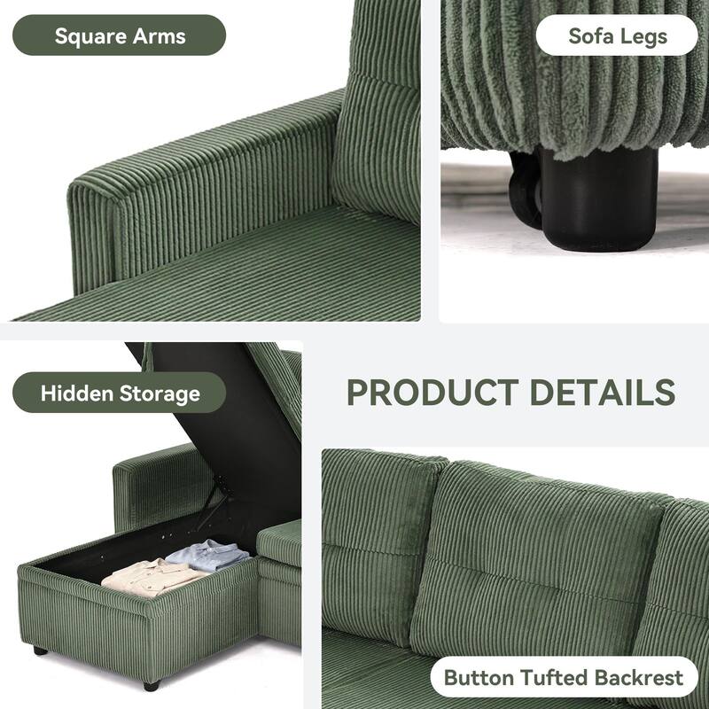 79" W L Shaped Reversible Convertible Pull Out Couch Bed Sleeper Sofa