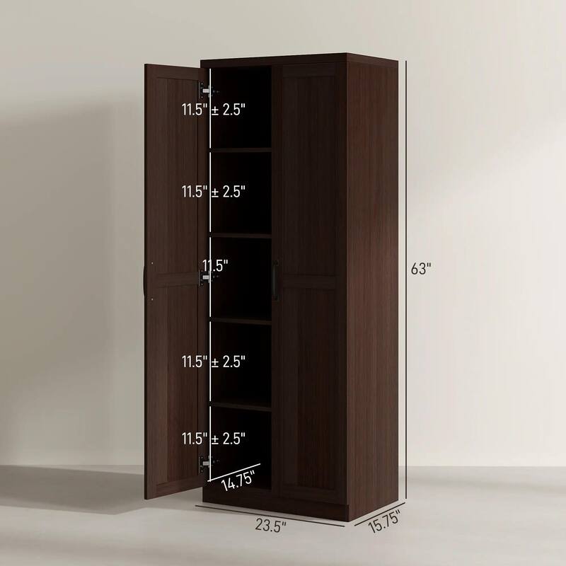 63" 2-Door Kitchen Pantry, Freestanding with 2 Adjustable Shelves