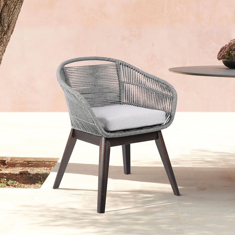 Solid Eucalyptus Wood and Rope 5 Piece Round Outdoor Dining Set