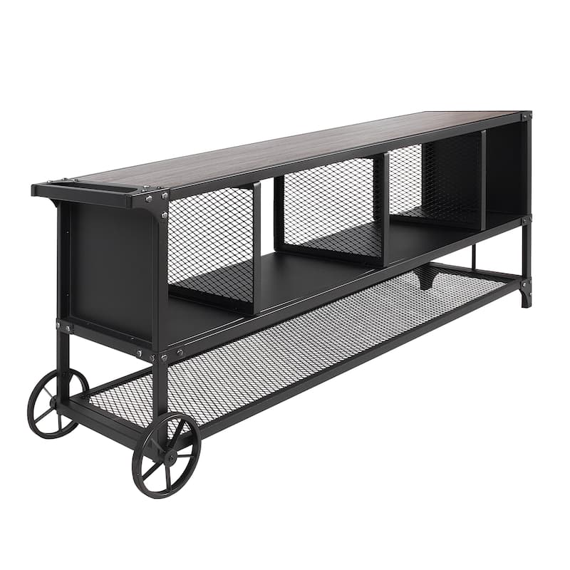Krueger Rustic Sand Black 68-inch Steel Powder Console with Wire Mesh by Furniture of America - Grey