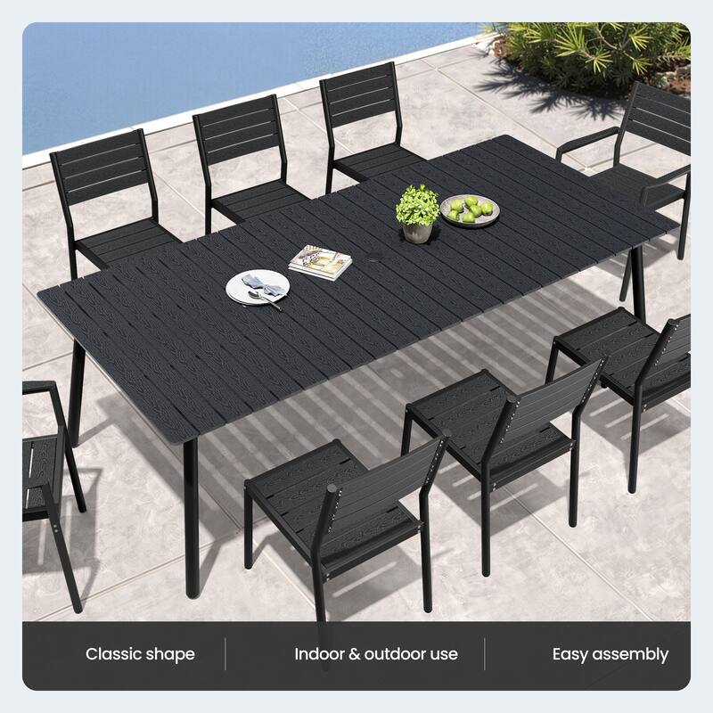Outdoor Patio Dining Set 7/9 Piece Furniture Set Aluminum Dining Table with Umbrella and Stackable Chairs