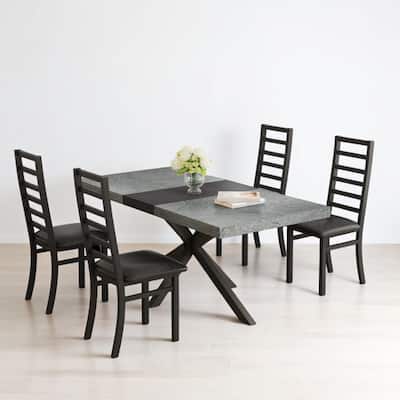 5-Piece Extendable Rectangular Dining Table Set with Storage, High-Back Armless Upholstered Chairs, Metal Frame Kitchen Set