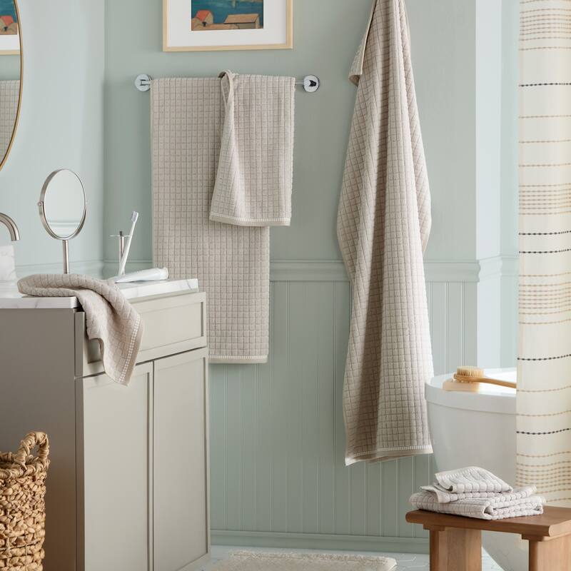 TOWN & COUNTRY EVERYDAY 6-Piece Textured Windowpane Set, 2 Bath, 2 Hand, 2 Wash, 100% Cotton