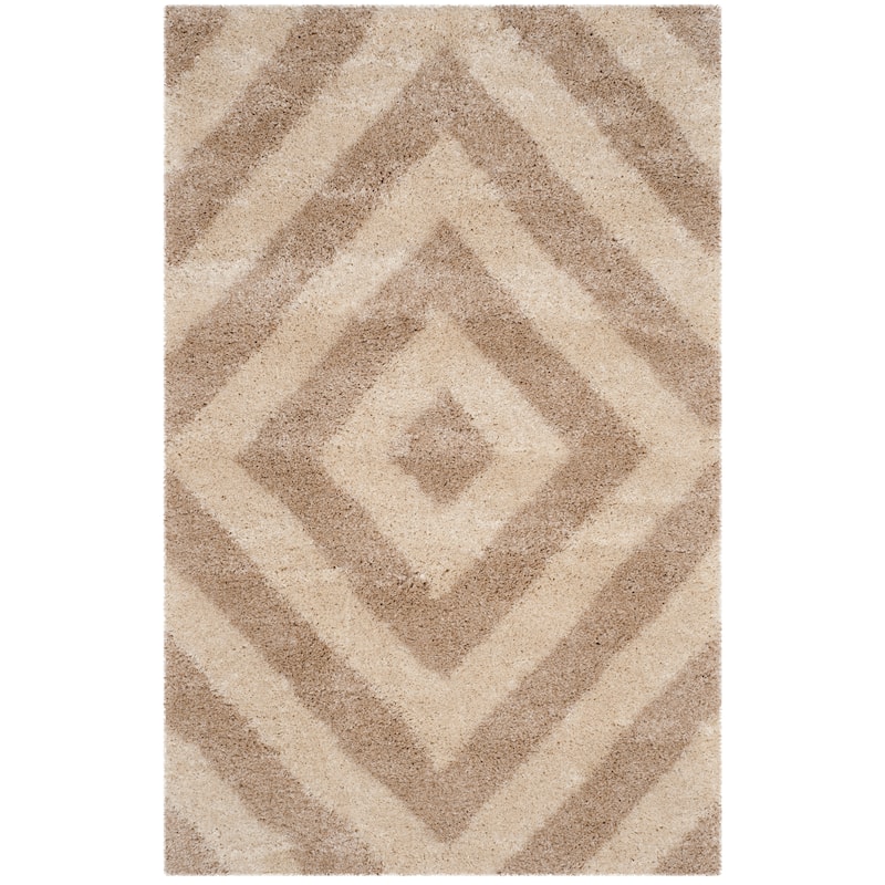 SAFAVIEH Portofino Shag Sakineh Modern 2-inch Thick Rug - 4' x 6' - Ivory/Beige