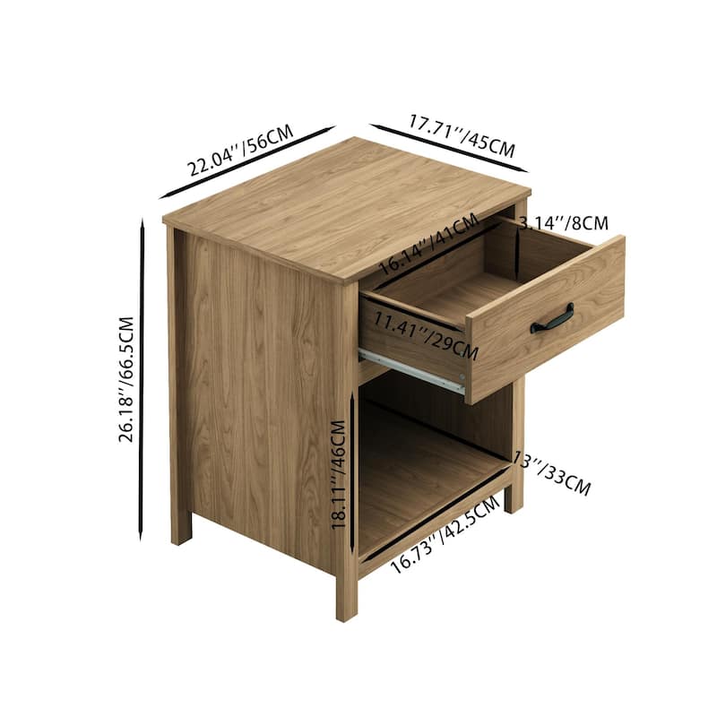 Wood Nightstand with Drawer and Open Shelf, Modern Bedside Table with Storage, Wooden End Table for Bedroom