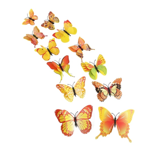 12pcs 3D Butterfly Sticker Pin Type Decal Sticker for Room Decoration Yellow