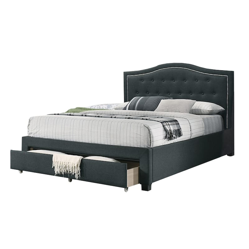Linen Fully Upholstered Queen Bed with 1 Drawer - Charcoal/Black