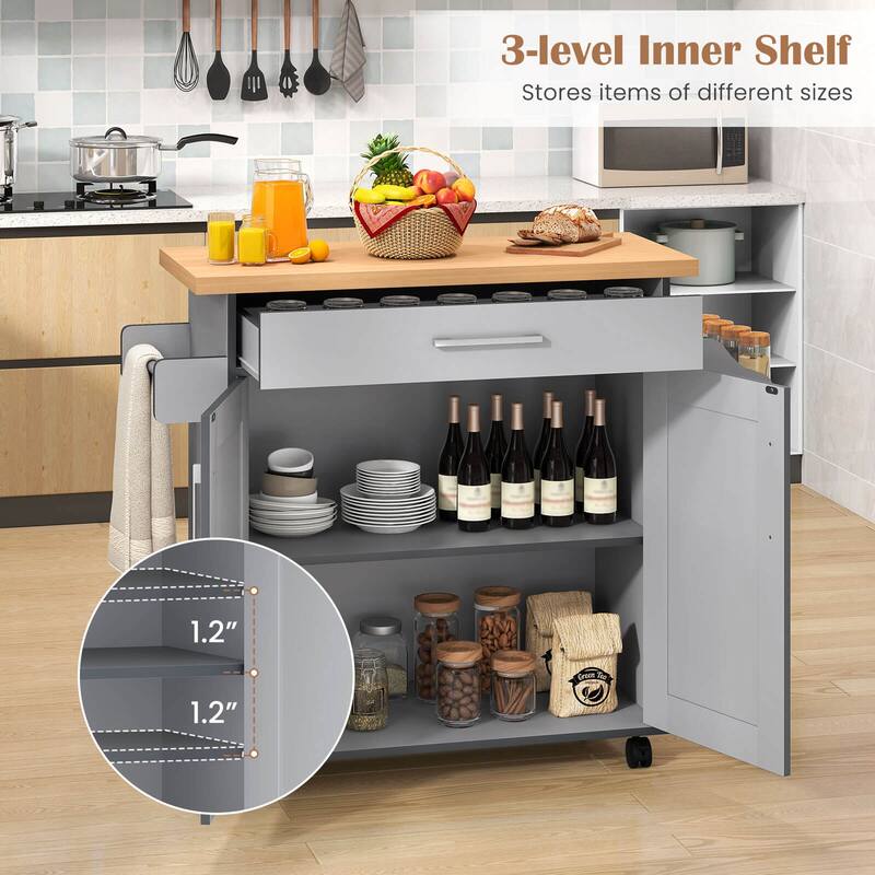 Costway Rolling Kitchen Island Cart Storage Cabinet w/ Towel & Spice