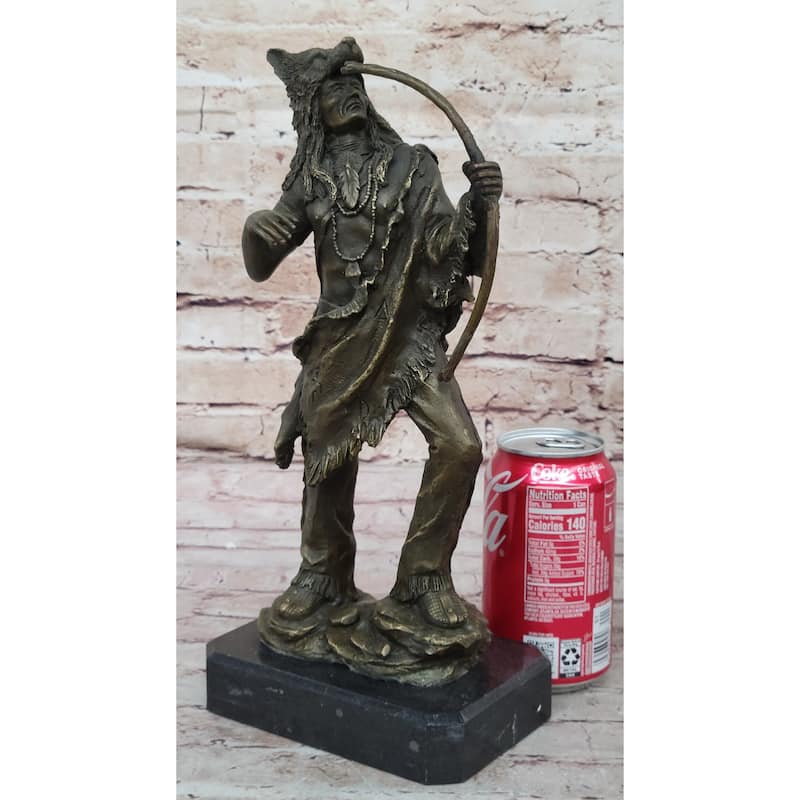 Bronze Mohican Indian Warrior Chief Art Marble Base Sculpture Native American