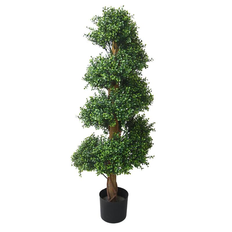 Spiral Topiary Arrangement and Weighted Pot - Faux Boxwood
